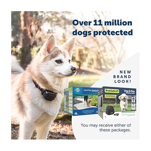  PetSafe Stay & Play Wireless Pet Fence & Replaceable Battery Collar - Circular Boundary Secures up to 3/4 Acre Yard, No-Dig, America's Safest Wireless Fence (Packaging May Vary)