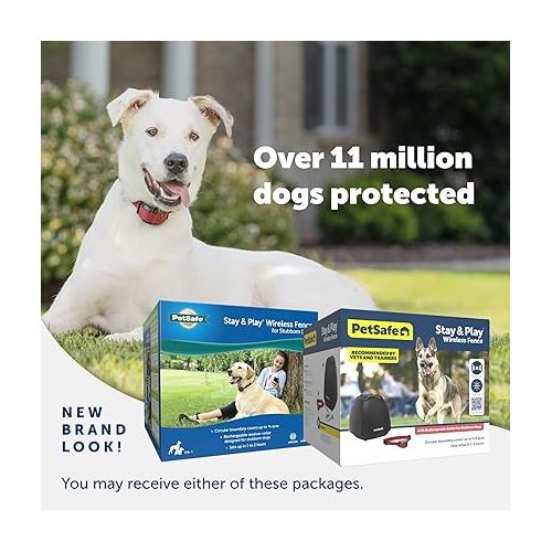  PetSafe Stay & Play Wireless Pet Fence for Stubborn Dogs - No Wire Circular Boundary, Secure 3/4-Acre Yard, For Dogs 5lbs+, America's Safest Wireless Fence From Parent Company INVISIBLE FENCE Brand