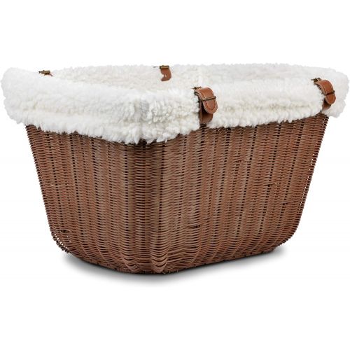  PetSafe Happy Ride Wicker Bicycle Basket for Dogs and Cats - Stylish Weather Resistant Wicker Material - Comfortable, Easy to Clean Soft Liner - Removable Sun Shield Included - Bes