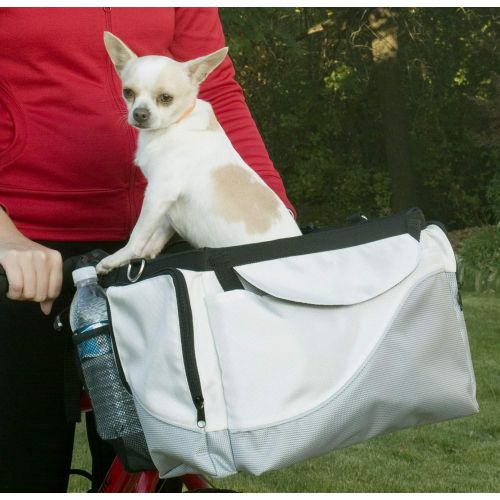 PetSafe Happy Ride Bicycle Basket for Dogs and Cats - Sport Style Light Nylon Material - Detachable Carrier with Shoulder Strap - Removable Sun Shield - Multiple Storage Pockets -