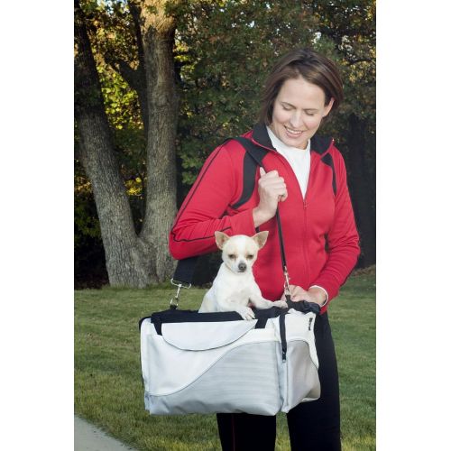  PetSafe Happy Ride Bicycle Basket for Dogs and Cats - Sport Style Light Nylon Material - Detachable Carrier with Shoulder Strap - Removable Sun Shield - Multiple Storage Pockets -