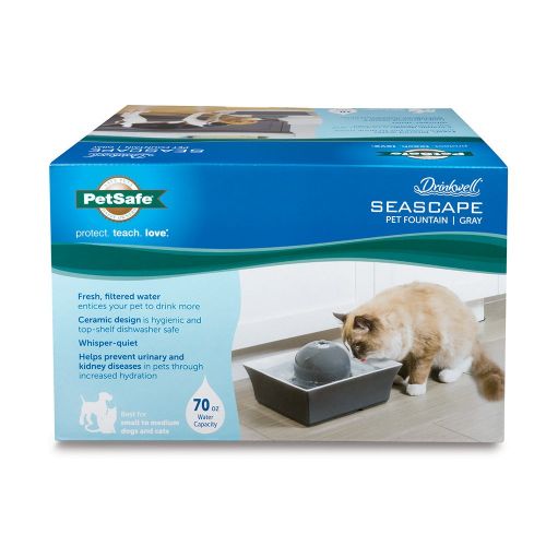  PetSafe Drinkwell Seascape Ceramic Pet Fountain, Filtered Water for Your Cats and Dogs, Gray, 70 oz. Water Capacity