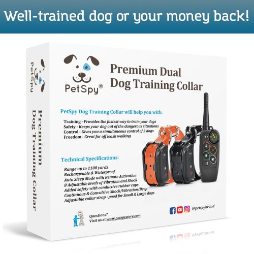  PetSpy M686B Dog Trainer Shock Collar for 2 Dogs with Vibra and Beep, Fully Waterproof Remote Training E-Collars