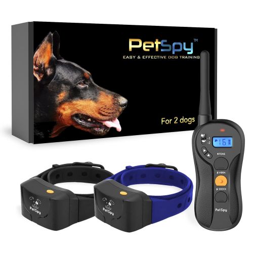  PetSpy P620B Dog Training Shock Collar for 2 Dogs with Vibration, Electric Shock, Beep; Fully Waterproof Remote Trainer with Two E-Collars, 10-120 lbs