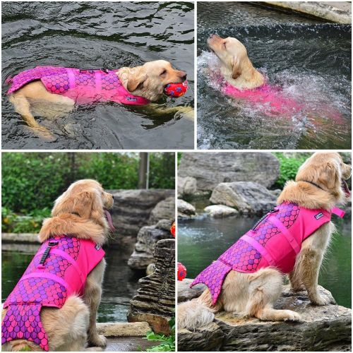 Petacc Dog Life Jacket Pet Floatation Vest Dog Lifesaver Dog Life Preserver for Water Safety at The Pool, Beach, Boating