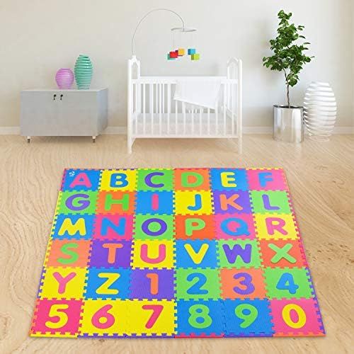  [아마존베스트]SAFEST Non Toxic Alphabet Puzzle Mat | THICKEST ABC + Numbers 0 to 9 Flooring Mat | BONUS Fun Learning eBook | Reusable Carry Bag | Kids Learn & Play with Interlocking Puzzle Piece