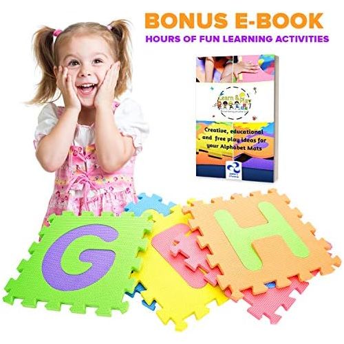  [아마존베스트]SAFEST Non Toxic Alphabet Puzzle Mat | THICKEST ABC + Numbers 0 to 9 Flooring Mat | BONUS Fun Learning eBook | Reusable Carry Bag | Kids Learn & Play with Interlocking Puzzle Piece