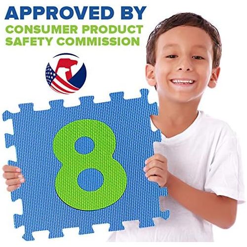  [아마존베스트]SAFEST Non Toxic Alphabet Puzzle Mat | THICKEST ABC + Numbers 0 to 9 Flooring Mat | BONUS Fun Learning eBook | Reusable Carry Bag | Kids Learn & Play with Interlocking Puzzle Piece