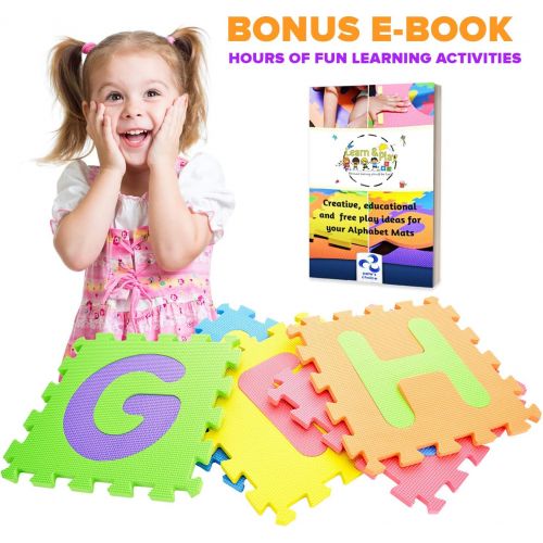  [아마존베스트]SAFEST Non Toxic Alphabet Puzzle Mat | THICKEST ABC + Numbers 0 to 9 Flooring Mat | BONUS Fun Learning eBook | Reusable Carry Bag | Kids Learn & Play with Interlocking Puzzle Piece