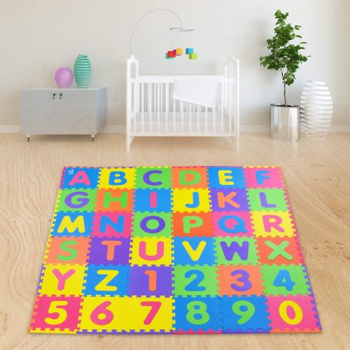  Petes choice SAFEST Non Toxic Alphabet Puzzle Mat | THICKEST ABC + Numbers 0 to 9 Flooring Mat | Bonus Fun Learning eBook | Reusable Carry Bag | Kids Learn & Play with Interlocking Puzzle Piece