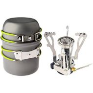 [아마존베스트]Petforu Camp Stove, Ultralight Portable Outdoor Camping Stove Hiking Backpacking Picnic Cookware Cooking Tool Set Pot Pan & Piezo Ignition Canister Stove