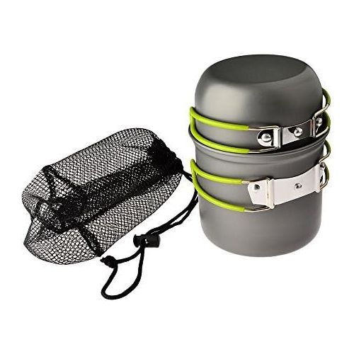  Petforu Camping Stoves, Outdoor Camping Hiking Backpacking Picnic Cookware Cooking Tool Set Pot Pan & Piezo Ignition Canister Stove & Aluminum Portable Foldable Stove Cooker Windsc