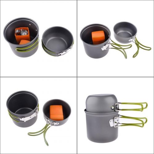  Petforu Camping Stoves, Outdoor Camping Hiking Backpacking Picnic Cookware Cooking Tool Set Pot Pan & Piezo Ignition Canister Stove & Aluminum Portable Foldable Stove Cooker Windsc