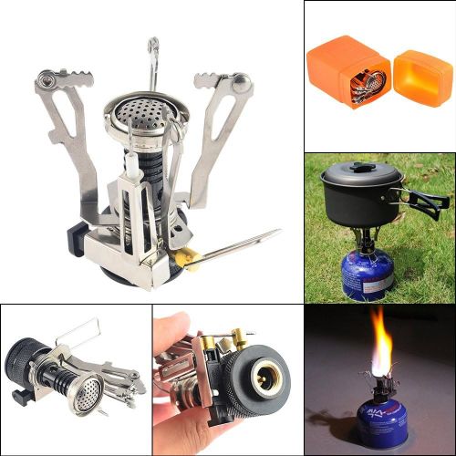  Camp Stove,Petforu Outdoor Camping Stove Cookware Hiking Backpacking Picnic Cookware Cooking Tool Set Pot Pan + Piezo Ignition Canister Stove Propane Canister