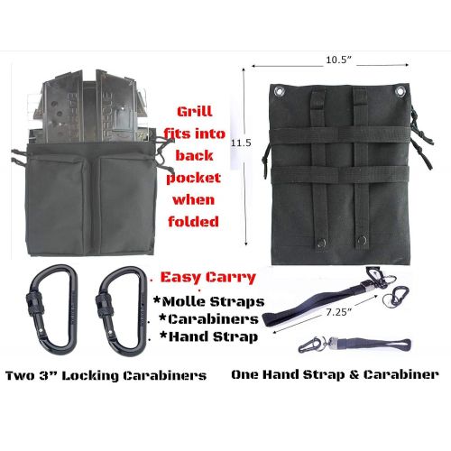  Petforu Portable Folding Barbecue Grill Stove Bag & SE BG107 Stove Bar-B-Que Grill Kits | Molle Straps | Carabiner Hooks | Backpacking | Hiking |Tail Gate Cooking (Deluxe Bag, Stove & Wise