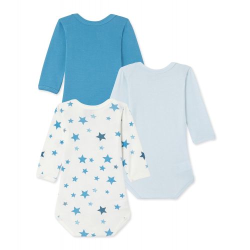  Petit+Bateau Petit Bateau Set of 3 Baby Boys Printed and Plain Bodysuits Long Sleeves Sizes 1-18M Style 25968