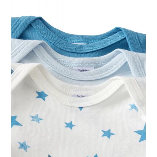  Petit+Bateau Petit Bateau Set of 3 Baby Boys Printed and Plain Bodysuits Long Sleeves Sizes 1-18M Style 25968