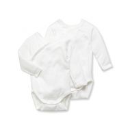 Petit+Bateau Petit Bateau Unisex Baby 2 Pack Plain Long Sleeve Crossover Onsie - White