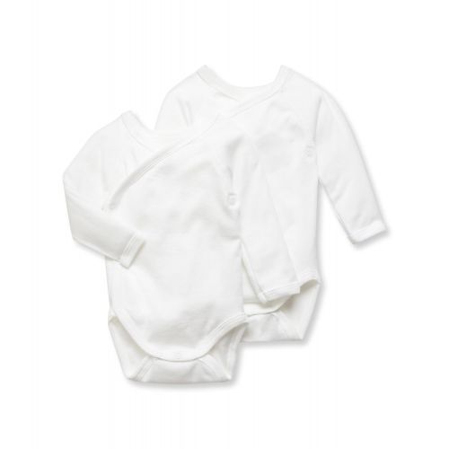  Petit+Bateau Petit Bateau Unisex Baby 2 Pack Plain Long Sleeve Crossover Onsie - White