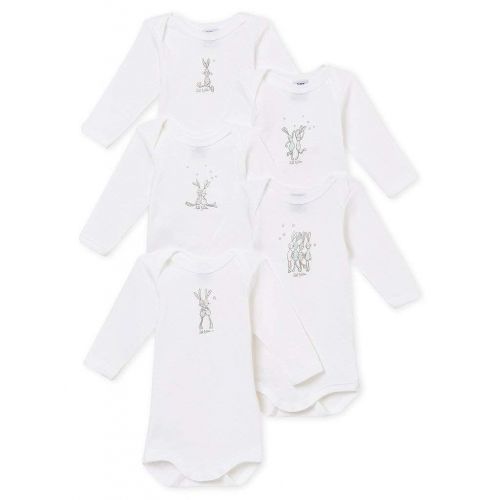  Petit+Bateau Petit Bateau Baby Bodysuit Set of 5 Long Sleeves Rabbit Motif 1month White