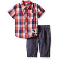 Petit Lem Baby Boys 2 Piece Set Short Sleeve Shirt and Pant-Blue/Red Plaid