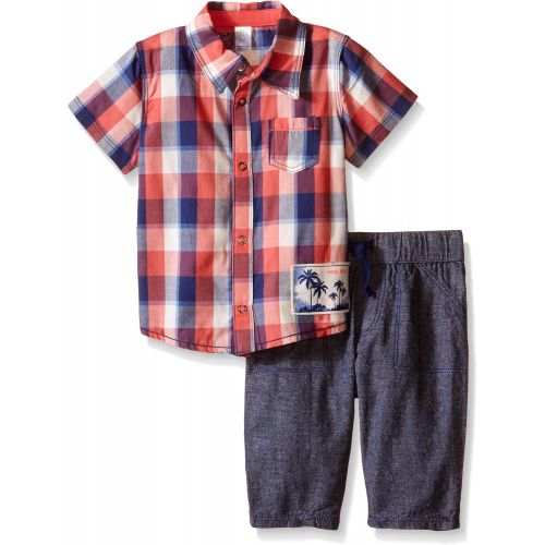  Petit Lem Baby Boys 2 Piece Set Short Sleeve Shirt and Pant-Blue/Red Plaid