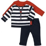 Petit Lem Baby Boys Holiday 3pc Set-Penguin Top and Pant with Stripe Cardigan and Faux Suspenders.