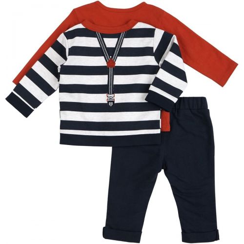  Petit Lem Baby Boys Holiday 3pc Set-Penguin Top and Pant with Stripe Cardigan and Faux Suspenders.