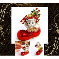 /PetitMaterial Christmas present,Unique Cute! Christmas Boots and cat Jewelry Box,present,gift,ring case,Accessory case,Interior Gift,With a gift box