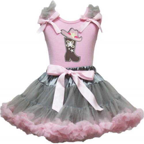  할로윈 용품Petitebella Cowgirl Hat Boot Shirt Grey Pink Petti Skirt Outfit 1-8y