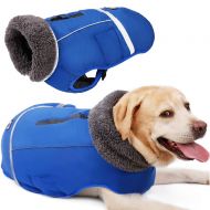 Petneces Dog Winter Coat Thickness Warm Fleece Lined Jacket Outdoor Waterproof Reflective Vest for Winter