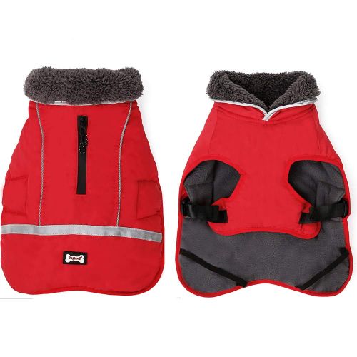  Petneces Dog Winter Coat Thickness Warm Fleece Lined Jacket Outdoor Waterproof Reflective Vest for Winter