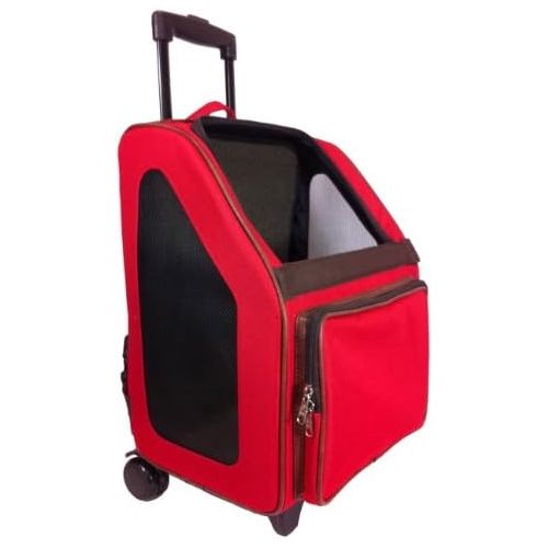 Petote Rio Pet Carrier Bag on Wheels, Tan TrimRed