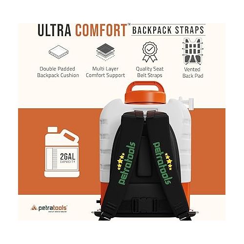  PetraTools 2-Gallon Battery Powered Sprayer, Battery Powered Backpack Sprayer - Compact Lawn Sprayers in Lawn and Garden Professional Electric Sprayer, Multiple Nozzles & Ultra Life Battery - HD2000