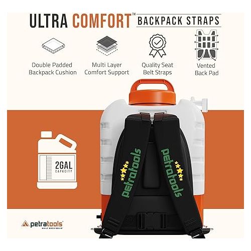  PetraTools 2-Gallon Battery Powered Sprayer, Battery Powered Backpack Sprayer - Compact Lawn Sprayers in Lawn and Garden Professional Electric Sprayer, Multiple Nozzles & Ultra Life Battery - HD2000