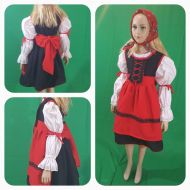 PetrasCostumes Black red Linen Dirndl/little red riding hood/Medieval costume/Renaissance/fantasy/dress up/Halloween/Octoberfest clothing/historical/3 in 1