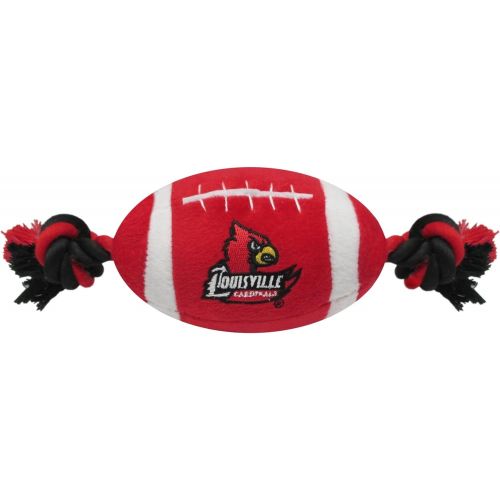  Pets First NCAA Louisville Cardinals Pet Football Rope Toy, 6-Inch Long Plush Dog Toy with Inner Squeaker