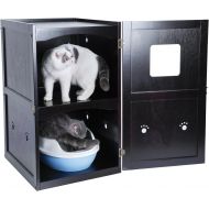 Petsfit Espresso Double-Decker Pet House Litter Box Enclosure Night Stand Painted With Non-Toxic