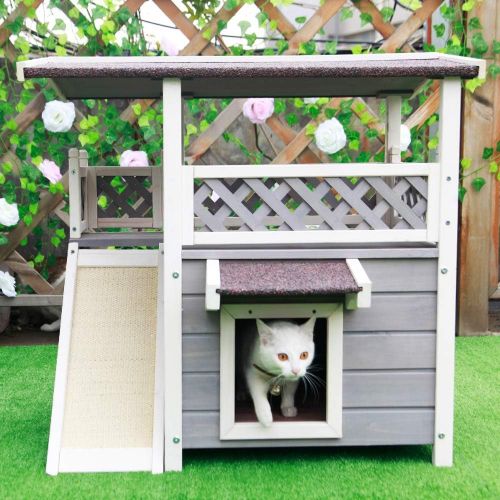  Petsfit 2-Story Outdoor Weatherproof Cat House Cat Condo