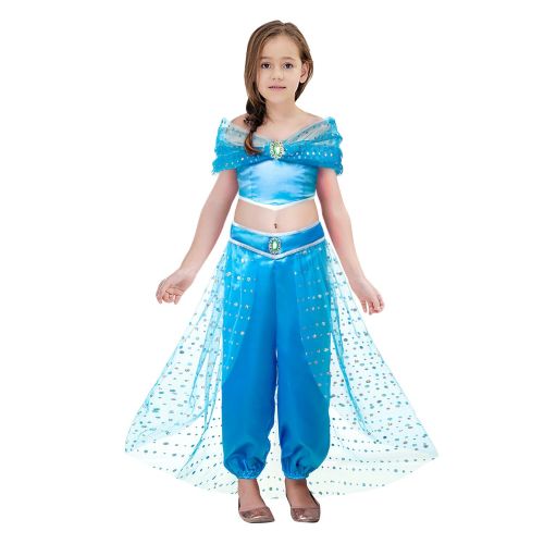  Pettigirl Girls Silky Blue Arabian Princess Sequin Costume Dress