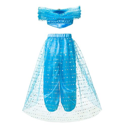 Pettigirl Girls Silky Blue Arabian Princess Sequin Costume Dress