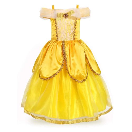  Pettigirl Belle Costume for Girls Yellow Princess Dress Party Christmas Halloween Cosplay Dress up