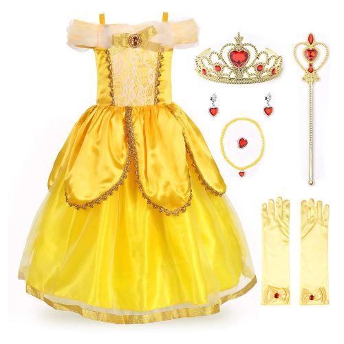  Pettigirl Belle Costume for Girls Yellow Princess Dress Party Christmas Halloween Cosplay Dress up
