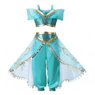 Pettigirl Girls Princess Dress Up Costume Teal & Gold Outfit