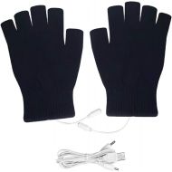 [아마존베스트]Petyoung USB Heated Stripes Gloves for Men and Women Mitten, Unisex Knitting Wool Heated Gloves Hands Warmer Laptop Gloves Fingerless Washable (Black)