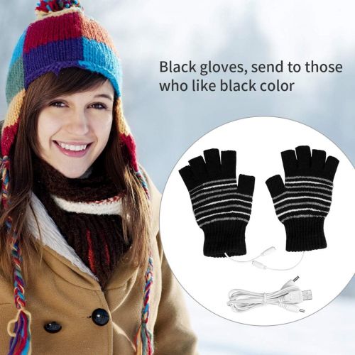  [아마존베스트]Petyoung USB Heated Stripes Gloves for Men and Women Mitten, Unisex Knitting Wool Heated Gloves Hands Warmer Laptop Gloves Fingerless Washable (Black ＆ Strips)