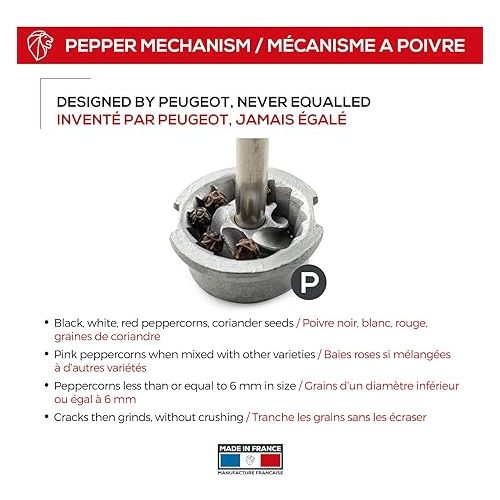  Peugeot - Paris u'Select Manual Pepper Mill - Adjustable Grinder - Beechwood, Graphite Finish 7.09in.