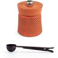 Peugeot BALI FONTE Cast Iron Pepper Mill, 8cm/3 In, With Stainless Steel Spice Scoop/Bag Clip (Orange)