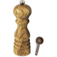 Peugeot Paris Olivier Salt Mill Gift Set Olive Wood - With Wooden Scoop (7 -Inch, Salt Mill w/Scoop)