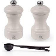 Peugeot Bistro Manual Salt & Pepper Mill Gift Set, Gloss Painted Wood, 10 cm - 4″- With Stainless Steel Spice Scoop/Bag Clip (Ivory Lacquer)